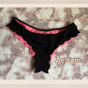 NWOT Victoria's Secret PINK Scalloped Cheeky Bikini Bottoms Black/Pink Size M